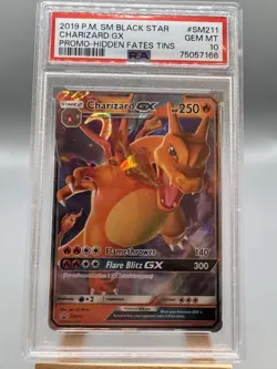 2019 POKEMON SM BLACK STAR PROMO HIDDEN FATES TINS #SM211 CHARIZARD GX PSA 10 - Image 1