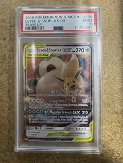 Pokemon SM Team Up Eevee & Snorlax GX #120 PSA 9 - Image 1