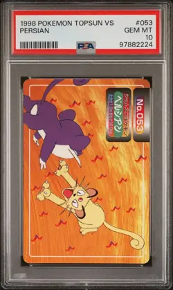 PSA 10 GEM MINT Persian Vs. Rattata #053 Topsun Carddass Pokemon TCG 1998 POP 8 - Image 1
