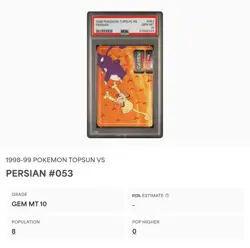 PSA 10 GEM MINT Persian Vs. Rattata #053 Topsun Carddass Pokemon TCG 1998 POP 8 - Image 2
