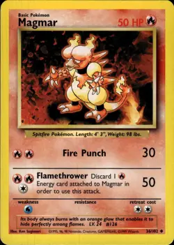 Pokemon Base Set #036/102 Magmar Uncommon Near Mint or Better B - Image 1
