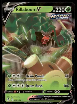 Pokemon Cards Rillaboom V 022/264 Fusion Strike Holo V Rare NM - Image 1