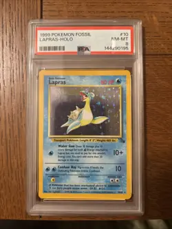 Pokemon TCG Lapras Fossil Holo Unlimited Rare Card 10/62 Vintage PSA 8 - Image 1