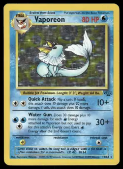 Pokemon Cards Vaporeon 12/64 Jungle Holo Rare DMG *Pen Line on back* - Image 1