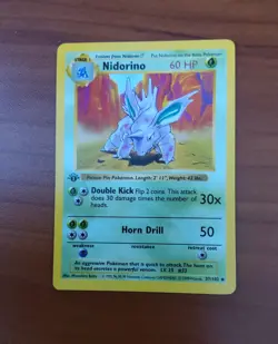 NIDORINO Pokemon Card - WOTC - 1st Edition - Base Set 37/102 - NM - Image 1