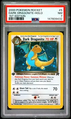 2000 POKEMON ROCKET 1ST EDITION #5 DARK DRAGONITE-HOLO PSA 7 - Image 1