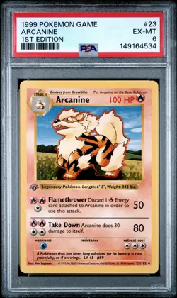1999 POKEMON GAME 1ST EDITION #23 ARCANINE PSA 6 - Image 1