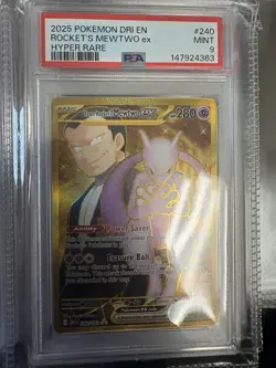 Pokemon Destined Rivals Gold Team Rockets Mewtwo EX Hyper Rare 240/182 PSA 9 - Image 1