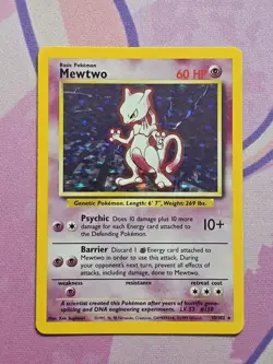 Pokemon Mewtwo TCG Base Set Holo Unlimited Rare Card 10/102 1999 LP CLEAN - Image 1
