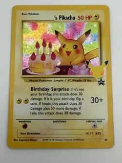 Pokemon ____'s Pikachu Wotc Promo Holo 24/53, 50 HP Birthday Surprise Card NM/LP - Image 1