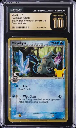 2021 POKEMON BLACK STAR PROMOS CELEBRATIONS #SWSH136 MIMIKYU CGC 10 PERFECT - Image 1