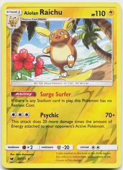 Alolan Raichu 31/111 Holo Rare Crimson Invasion Pokemon Reverse Holo Near Mint - Image 1