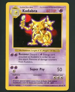 Pokemon Kadabra 032/102 Base Set (Shadowless) Regular MP (Crease) Card - Image 1