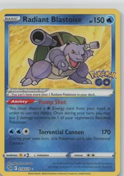 Radiant Blastoise 018/078 Radiant Rare Pokemon GO Pokemon Lightly Played - Image 1