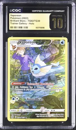 Pokemon Vaporeon Brilliant Stars Trainer Gallery Full Art #TG02 CGC 10 Pristine - Image 1