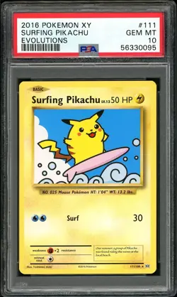 2016 Pokemon XY Evolutions Surfing Pikachu Secret Rare #111 PSA 10 GEM MINT - Image 1