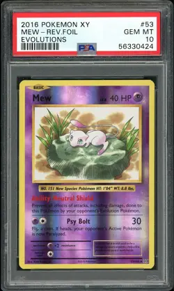 2016 Pokemon XY Evolutions Mew Reverse Foil Holo #53 PSA 10 GEM MINT - Image 1