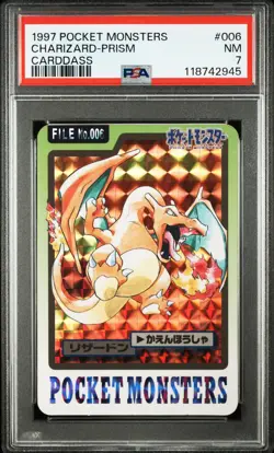 1997 POCKET MONSTERS CARDDASS #006 CHARIZARD-PRISM PSA 7 - Image 1