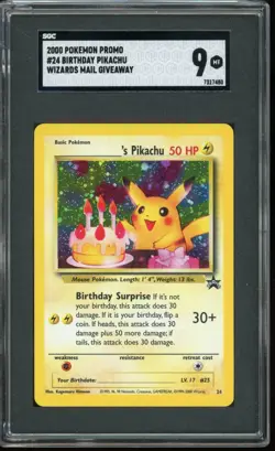 2000 POKEMON PROMO #24 BIRTHDAY PIKACHU WIZARDS MAIL GIVEAWAY SGC 9 MINT GRADED - Image 1