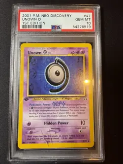 PSA 10 GEM MINT Unown D Neo Discovery 1st Edition 47/75 Pokemon DAMAGED SLAB - Image 1