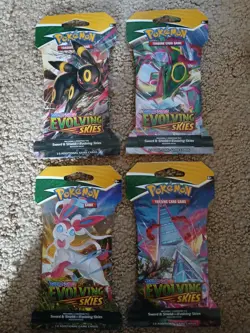 Pokemon TCG Evolving Skies Sleeved Booster Pack Complete Art Set 4 Packs Total - Image 1