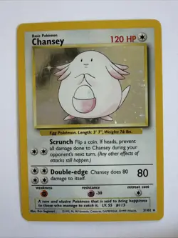 Pokemon Chansey 3/102 Holo Rare 1999 Base Set Unlimited NM - Image 1