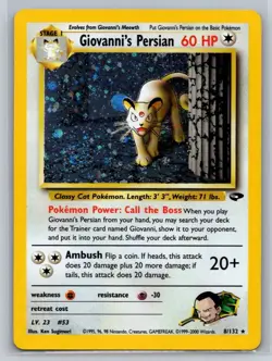 SWIRL Giovanni's Persian Pokemon TCG 8/132 Gym Challenge Holo Rare Unlimited LP - Image 1