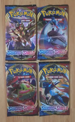 Pokemon TCG Sword & Shield Base Booster Packs - Complete Art Set of 4 Packs - Image 1