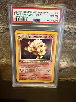 Pokemon Light Arcanine Neo Destiny 1st Edition Holo Rare #12 PSA 8 MINT - Image 1