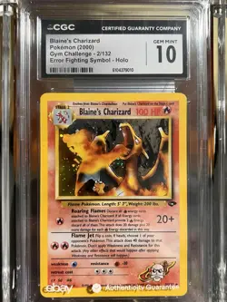 Pokemon CGC 10 Blaine's Charizard 2/132 Gym Challenge Error Fighting Symbol Holo - Image 1