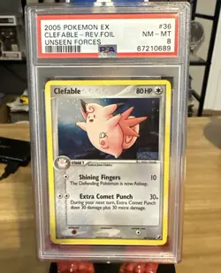 2005 POKEMON EX UNSEEN FORCES #36 CLEFABLE-REVERSE FOIL PSA 8 - Image 1