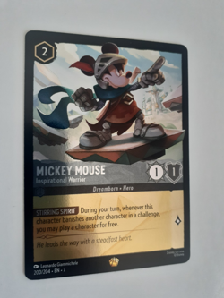 Lorcana Card MICKEY MOUSE Inspirational Leader FOIL 200/204, + Protector - Image 2