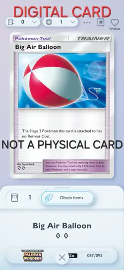 Big Air Balloon Pokemon Pocket Mobile Game Card Paldean Wonders Set ◇◇ Crd Trade - Image 1