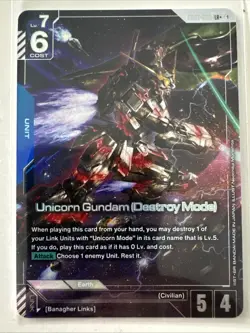 GD01-002R+ Unicorn Gundam (Destroy Mode) LR+ Gudam Card Game TCG Alternative Art - Image 1