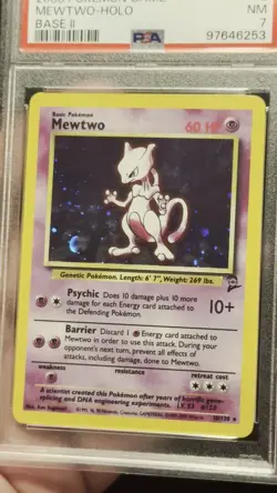 Pokemon Mewtwo TCG Base Set 2 Holo Unlimited Rare Card 10/130 PSA 7 - Image 2