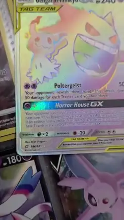 Pokemon Gengar & Mimikyu GX Secret Rare 186/181 Sm-Team Up Holo Card - Image 2