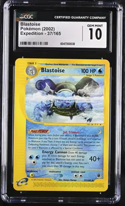 CGC 10 GEM MINT Blastoise 2002 Expedition 37/165 Non-Holo Rare Pokemon Card - Image 1