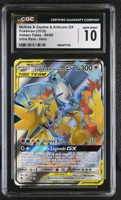 CGC 10 GEM MINT Moltres & Zapdos & Articuno GX Hidden Fates 66/68 Pokemon Card - Image 1