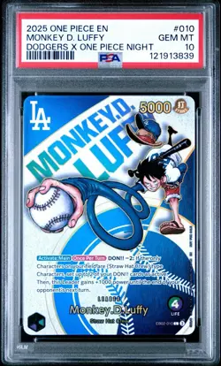 2025 ONE PIECE PROMOS DODGERS X ONE PIECE NIGHT #010 MONKEY D. LUFFY PSA 10 - Image 1