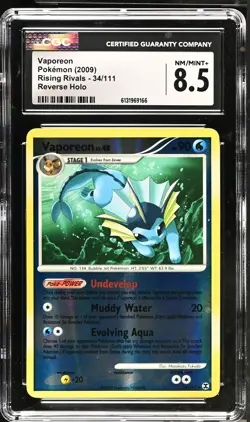 CGC 8.5 NM/MINT+ Vaporeon 34/111 Reverse Holo Rising Rivals Pokemon Card - Image 1