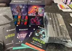 Magic the Gathering Commander Decks x4; Turtles/Lorwyn/Strixhaven & sleeves - Image 1