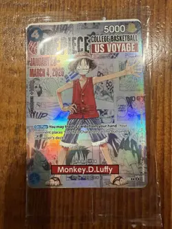 Bandai One Piece CCG Monkey.D.Luffy US Voyage Promo Holo Card P-055 PLUS POSTER - Image 1