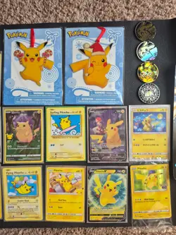 Lot of random Pokemon Pikachu merchandise. Pikachu cards, coins and ornaments. - Image 2