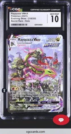 2021 POKEMON EVOLVING SKIES ALTERNATE ART #218 RAYQUAZA VMAX CGC 10 - Image 1