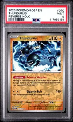 PSA 9 MINT THUNDURUS 2023 POKEMON OBF EN #070 WEATHER GRADED REVERSE HOLO *TPHLC - Image 1