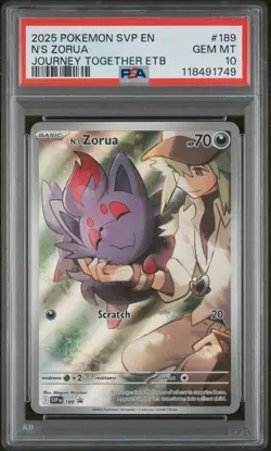 2025 POKEMON SVP ENSV BLACK STAR PROMO #189 N'S ZORUA JOURNEY TOGETHER ETB PSA10 - Image 1