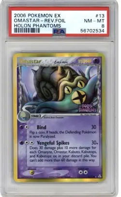 2006 POKEMON EX HOLON PHANTOMS #13 OMASTAR-REVERSE FOIL PSA 8 - Image 1