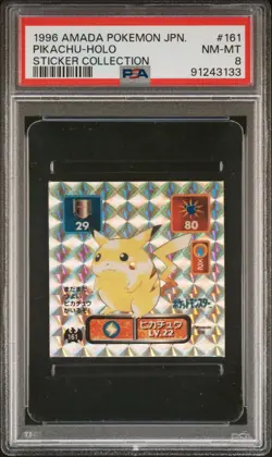 Pokemon Pikachu #161 Holo 1996 Amada Sticker Collection PSA 8 NM-MT - Image 1