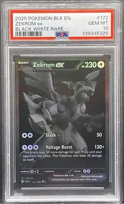 2025 POKEMON BLK EN-BLACK BOLT BLACK WHITE RARE #172 ZEKROM EX PSA 10 - Image 1