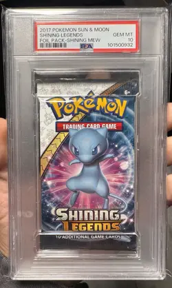 PSA 10 Gem Mint 2017 Sun and Moon Shining Legends Mew Pokemon Booster Foil Pack - Image 1